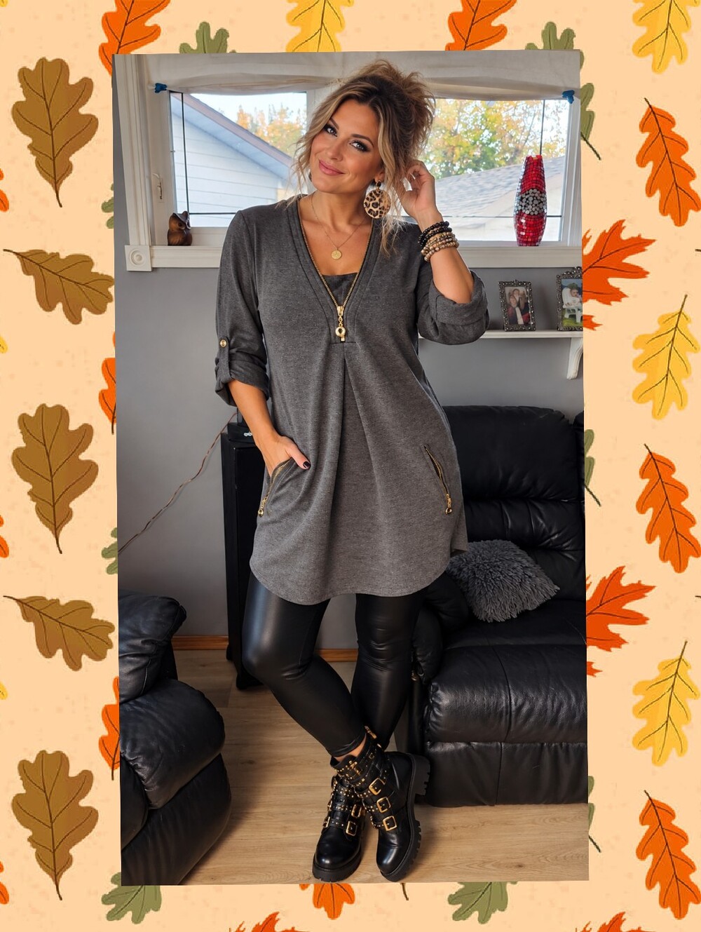 Papillon Grey Zip-Accent Longline Tunic Top - Size M